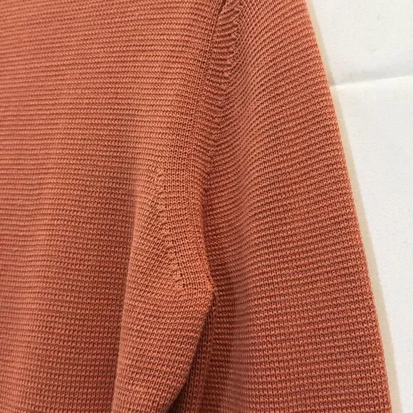 Sigrid Olsen Leather Front Silk Cotton Knit Jacket Rust Full Zip Cardigan Large - Picture 7 of 11